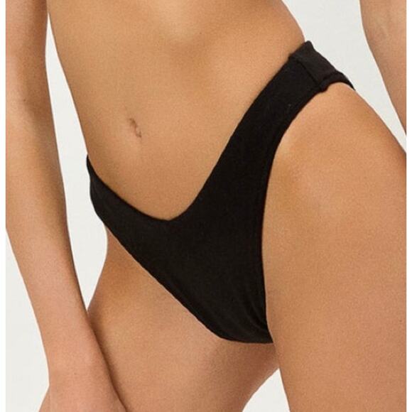 Frankie’s Bikinis Black Terry Cloth Enzo Cheeky V Bottom XS NWOT - Picture 1 of 2
